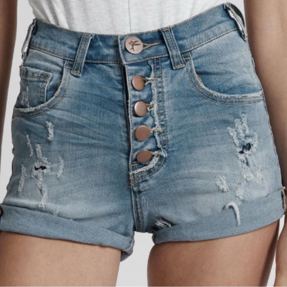 ONE TEASPOON Harlet Distressed Denim Shortie Shorts
